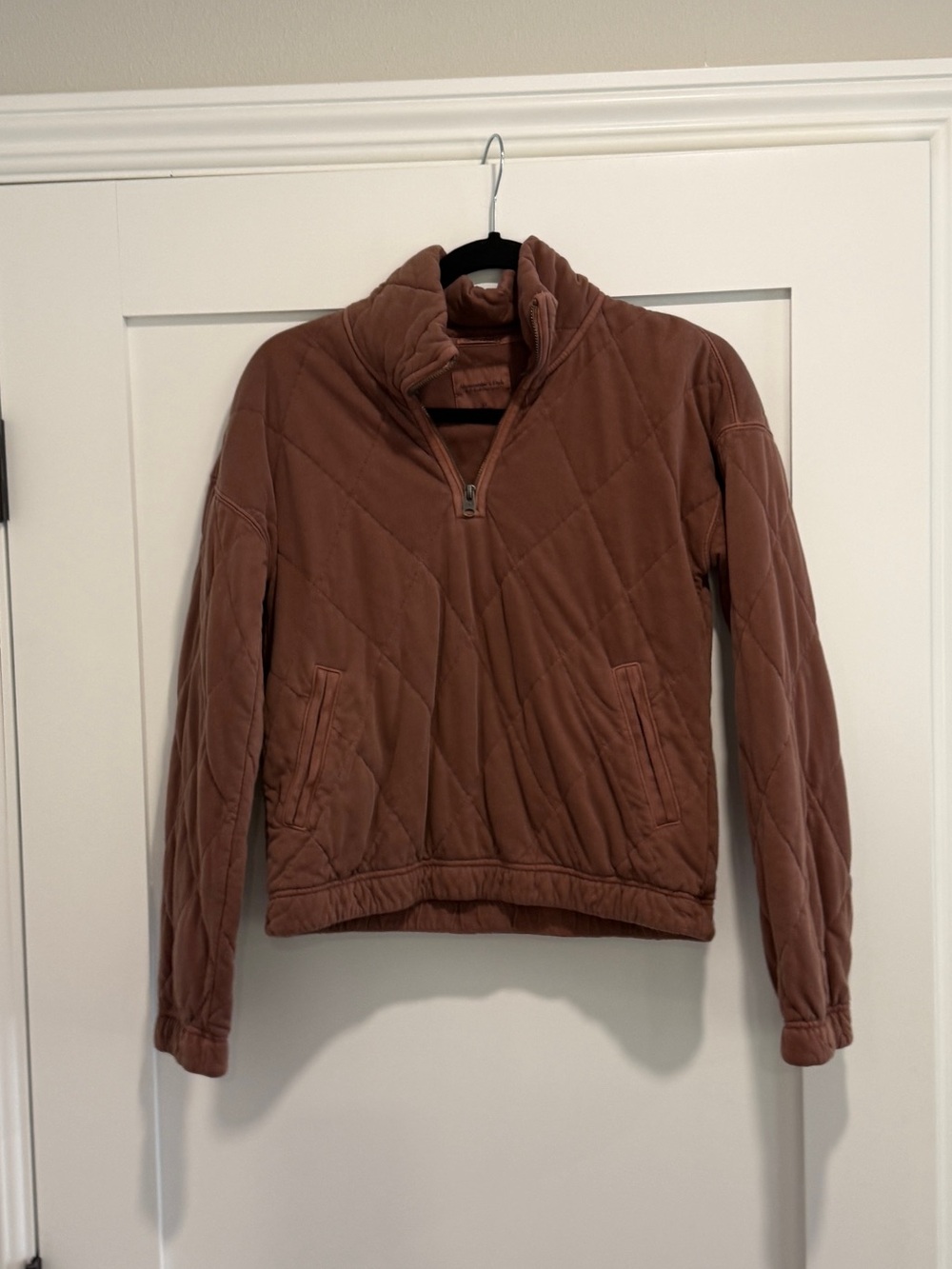 Abercrombie & Fitch Quilted Half-Zip Pullover Jacket - Rust Brown